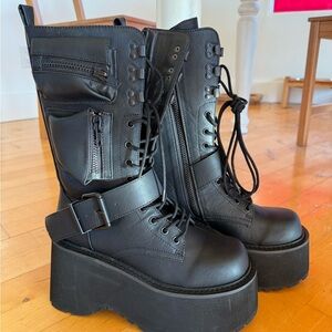 Dolls Kill Black Platform Moto Boots
